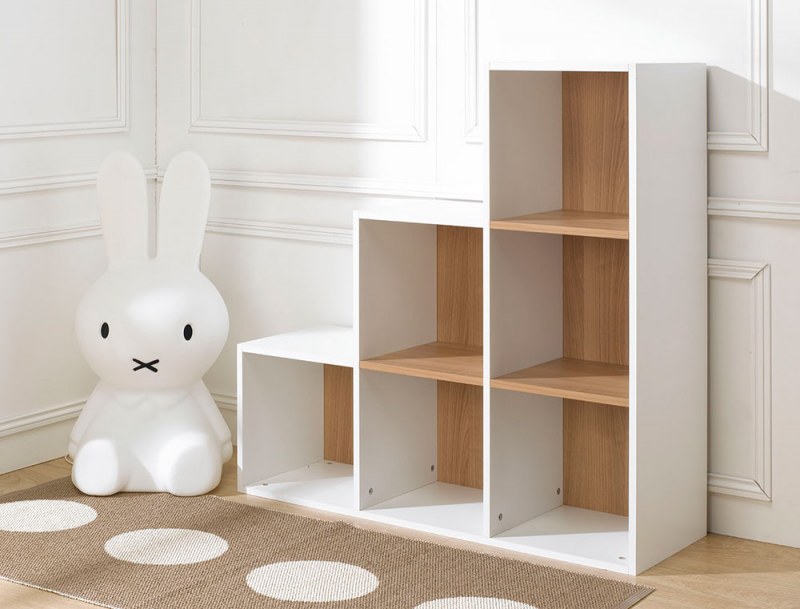 Cubo de almacenamiento diseño 6 compartimentos en escalera blanco