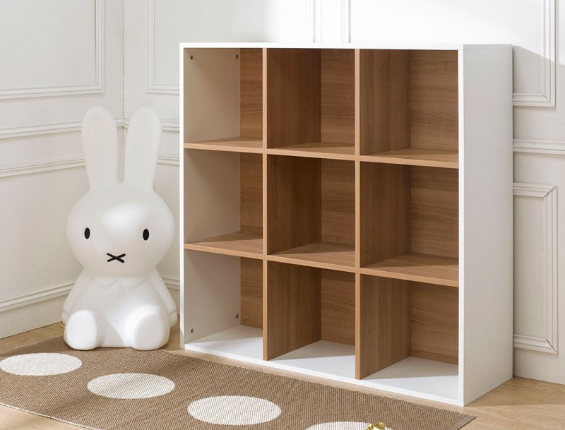 Cubo de almacenamiento 9 compartimentos blanco y madera