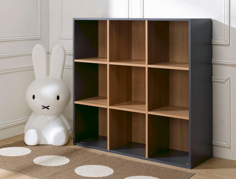 Anthracite and wood storage cube with 9 compartments