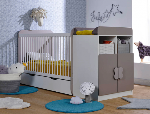Chambre évolutif bébé Madrid Blanc/Lin matelas+tiroir
