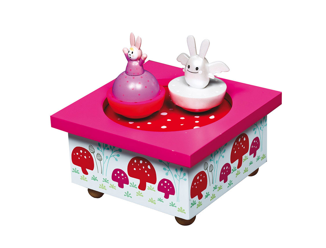 Pink angel rabbit music box