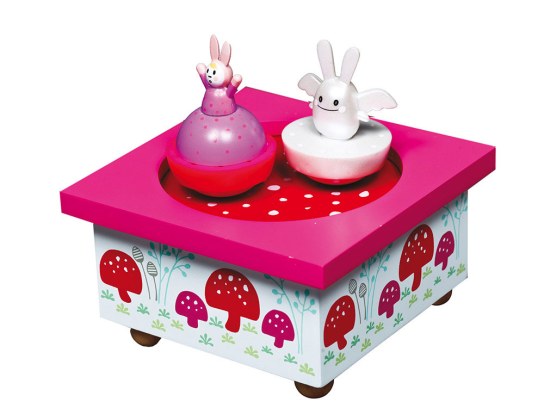 Boîte à musique ange lapin rose