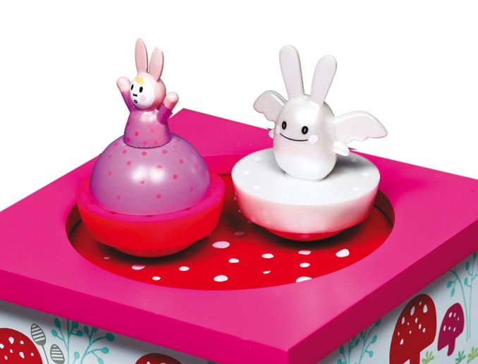 Caja de música ángel conejo rosa