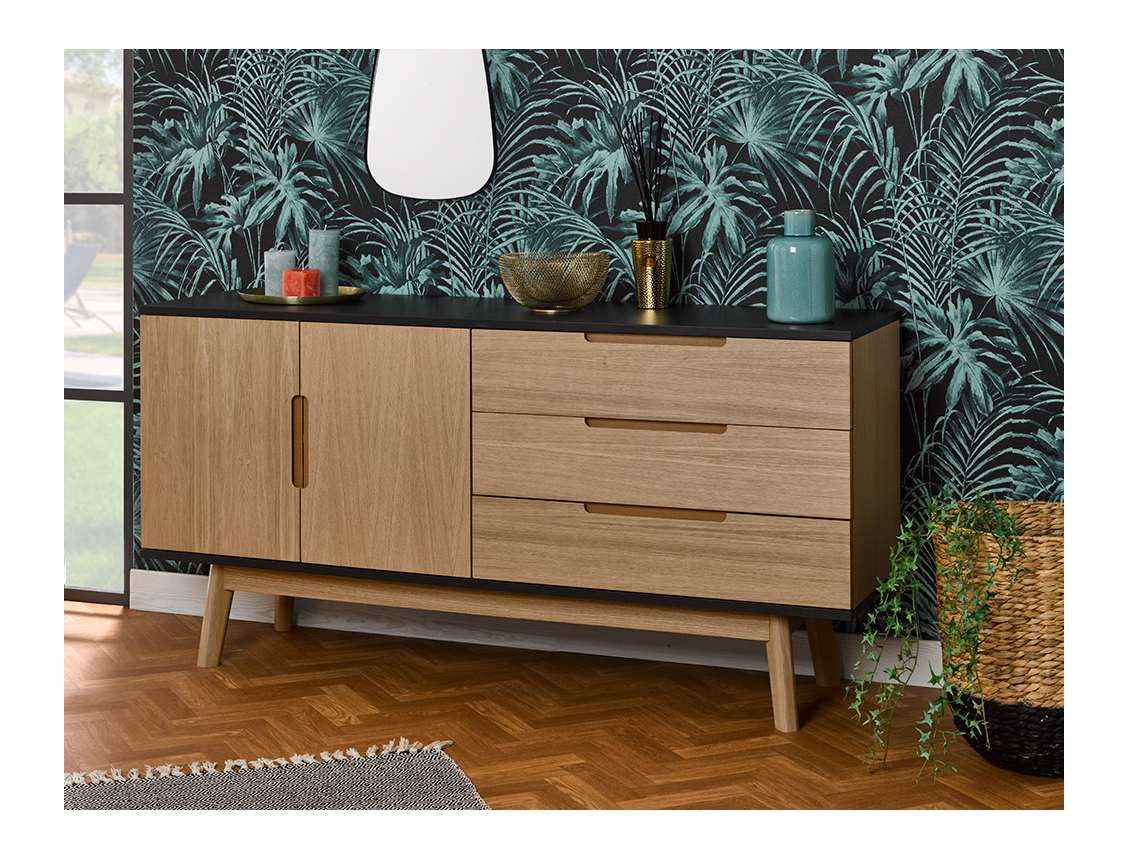 Cassettiera Eden in rovere naturale e affumicato