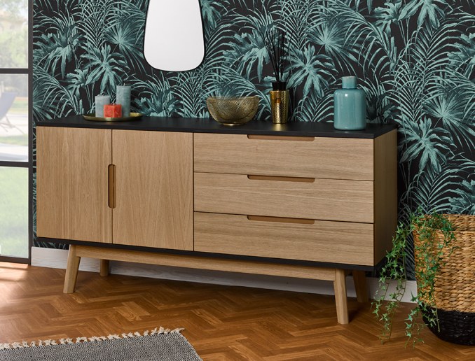 Cassettiera Eden in rovere naturale e affumicato