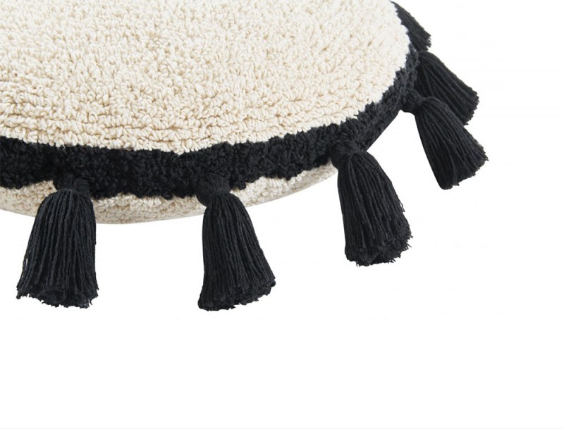 Rundes Kissen mit schwarzem Pompon