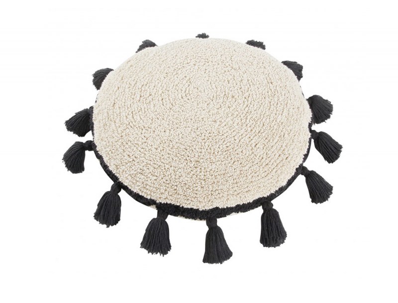 Cuscino rotondo con pompon nero