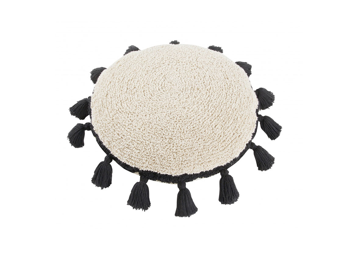 Rundes Kissen mit schwarzem Pompon