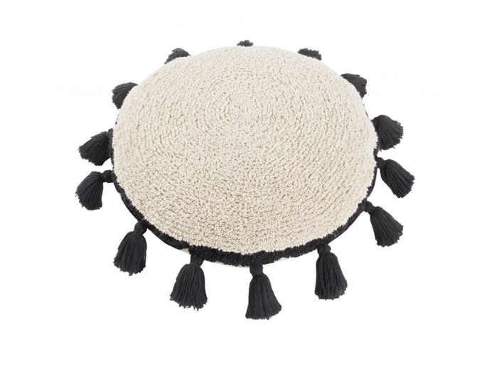 Rond kussen met zwarte pompon