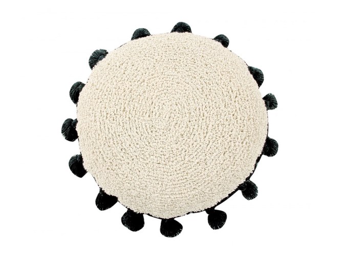 Cojín redondo con pompón negro