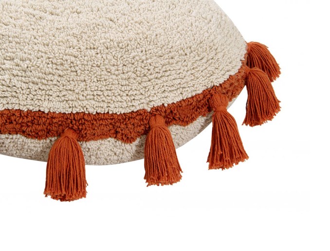 Cojín redondo con pompón Terracota