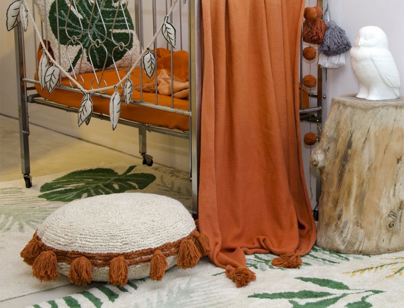 Ronde kussen met pompons Terracotta