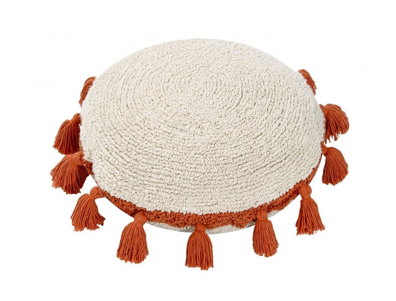 Coussin rond pompon Terracotta