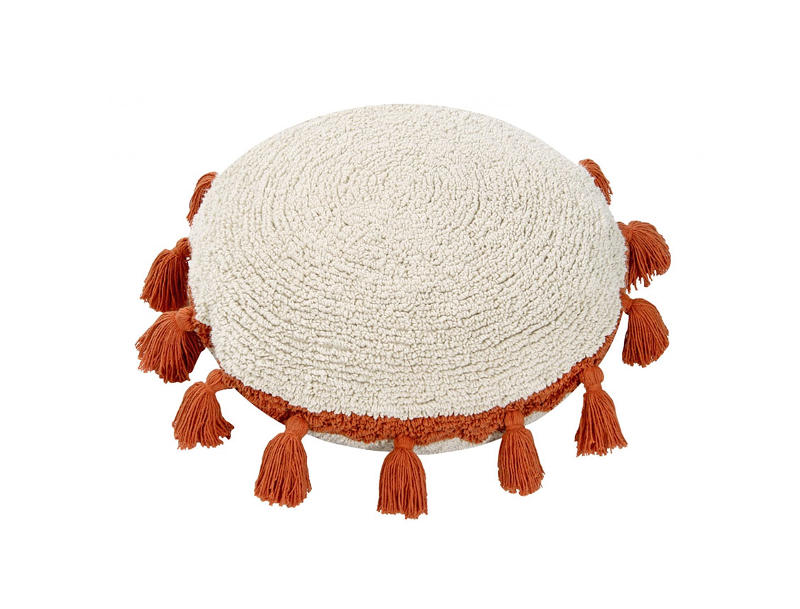 Rundes Pompom-Kissen Terrakotta