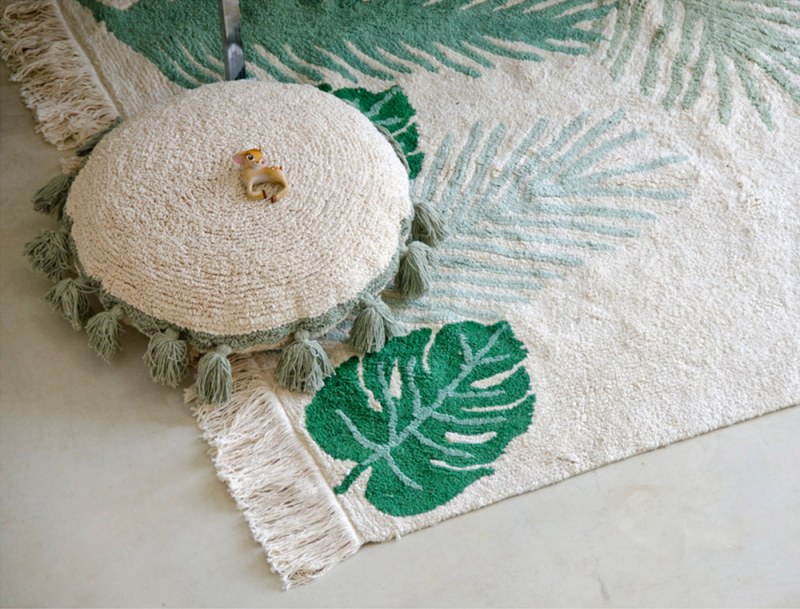 Rond kussen met pompons Groen