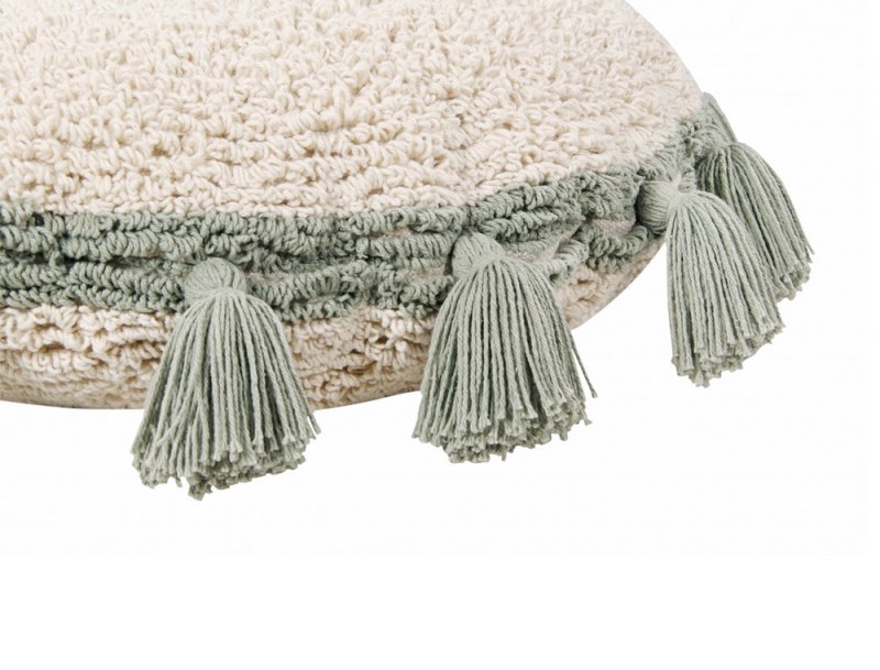 Cuscino rotondo con pompon Verde