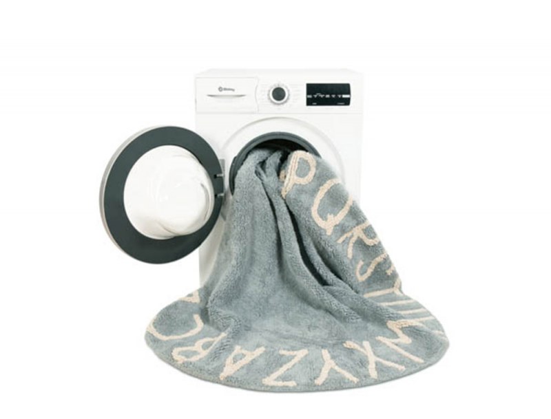 Vintage Blue Alphabet round rug