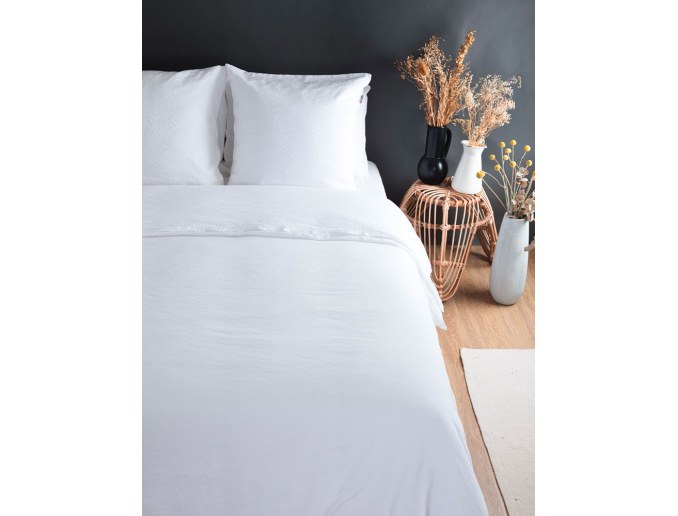 Copripiumino 220x240 cm Bianco Lino e Cotone Bio e due federe 60x60