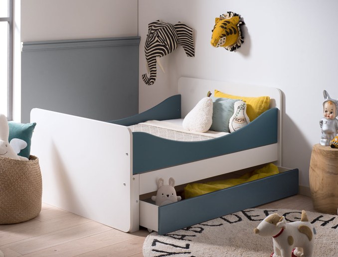 Schublade für mitwachsendes Kinderbett Opus Weiß und Nachtblau. Bett nicht im Lieferumfang enthalten.