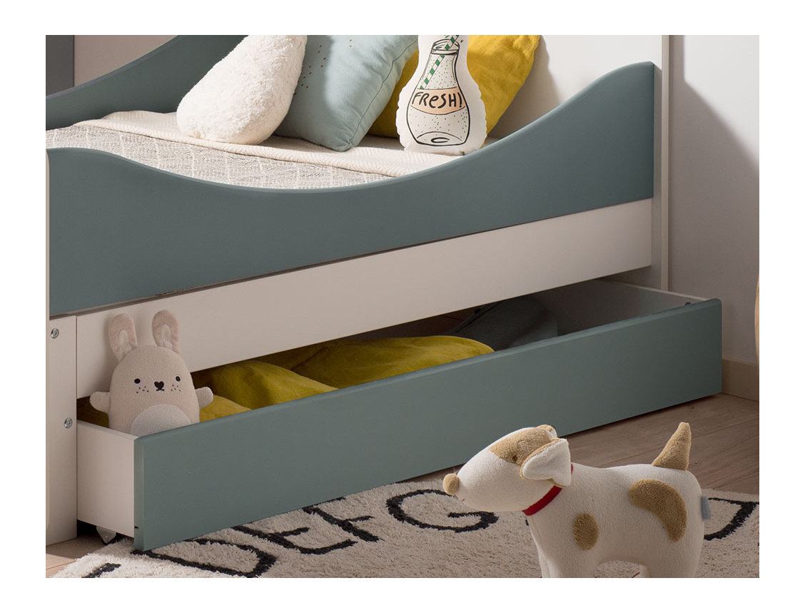 Storage drawer for Opus White and Moss Green convertible children's bed. Bed not included.