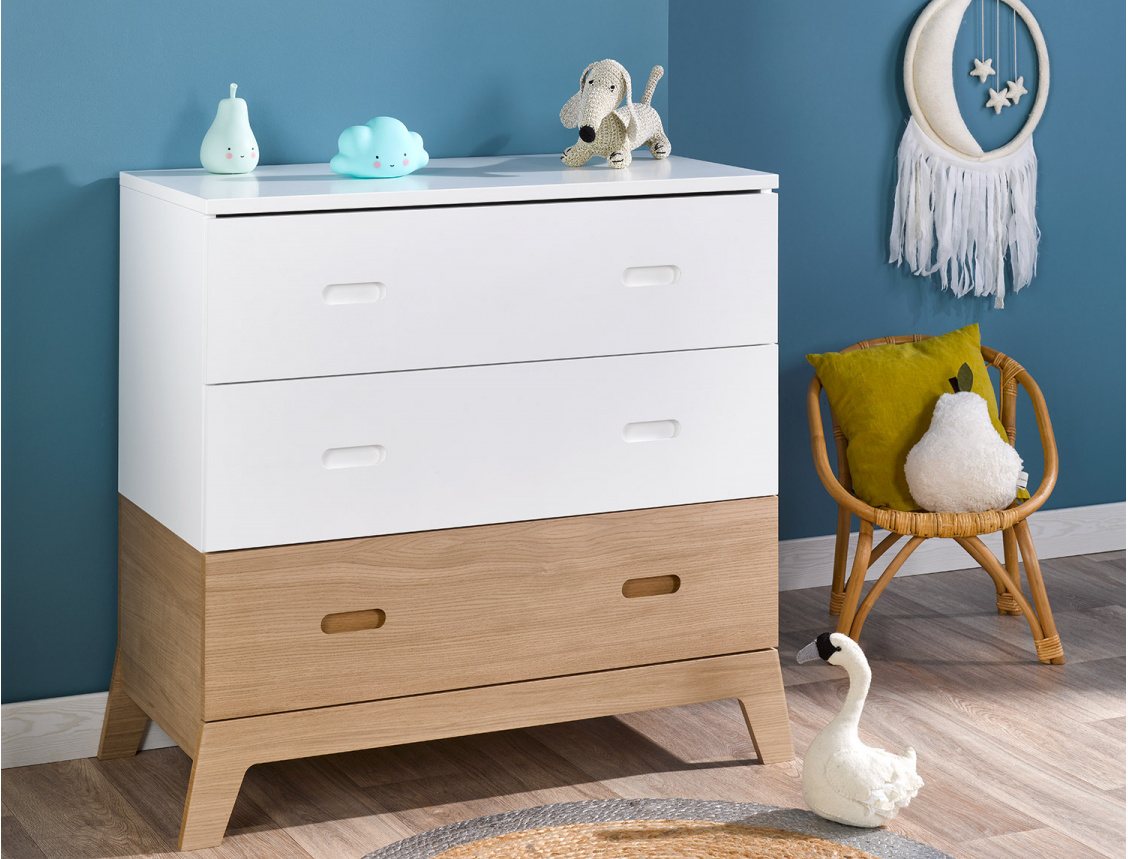 Children's dresser White and Oak Archipel 3 drawers