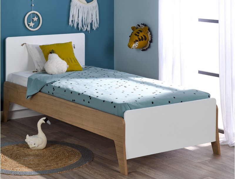 White and wood children's bed 90x190 made in France