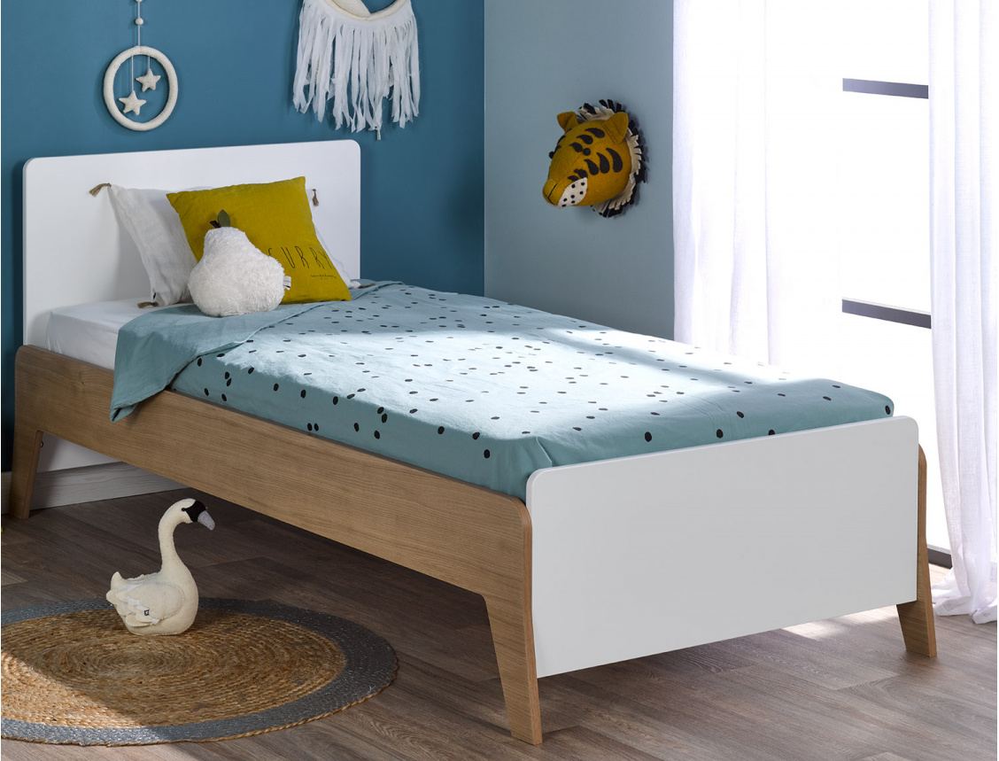 Cama infantil 90x190 blanca y madera fabricada en Francia
