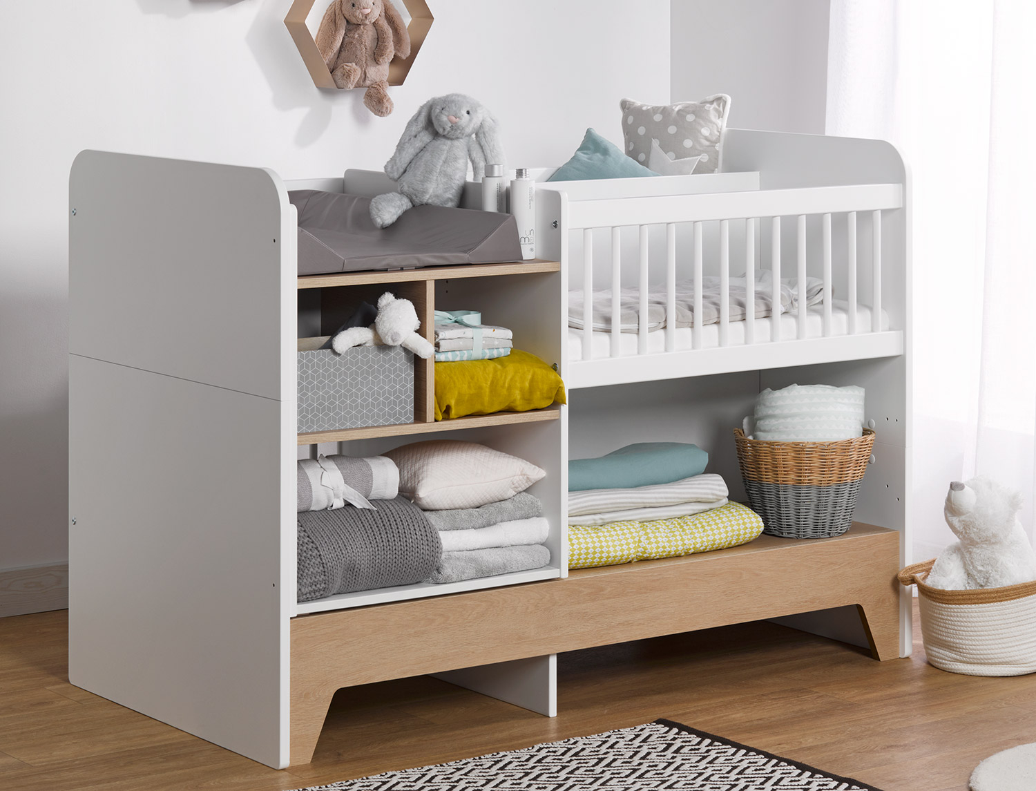 Lit bébé évolutif combiné Calisson Blanc & Chêne