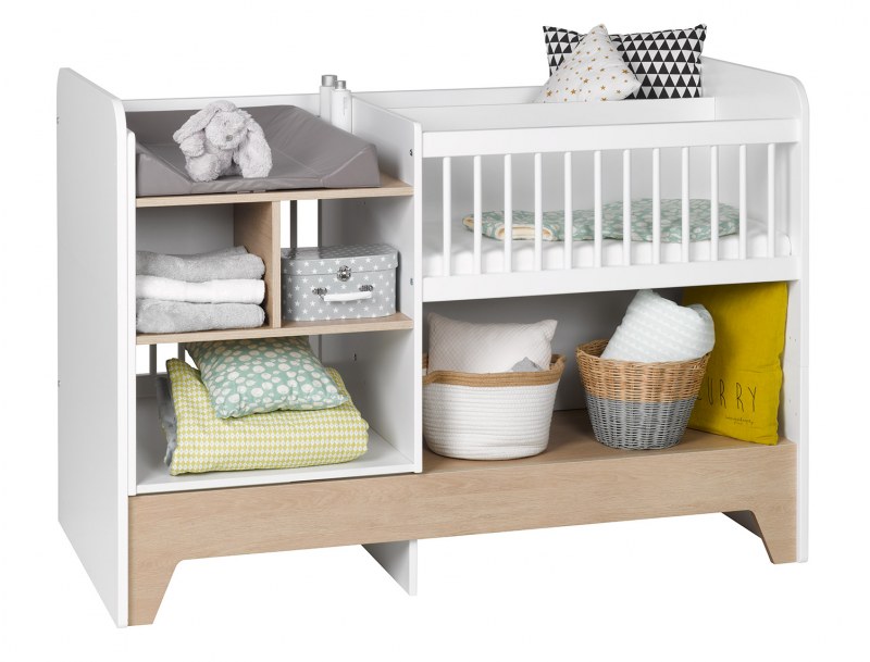 Evolutionair babybed Calisson wit en hout met opbergruimte