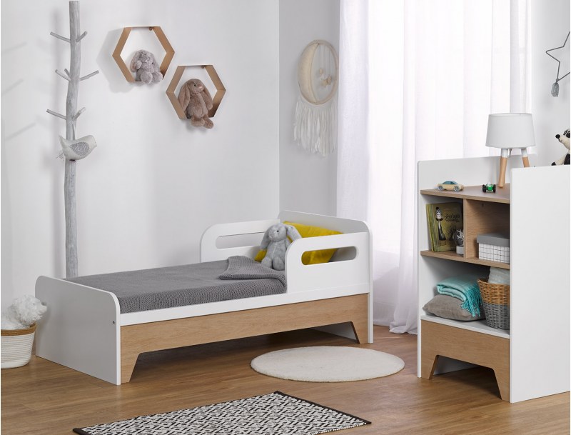 Lettino evolutivo combinato Calisson bianco e legno in posizione lettino 70x140