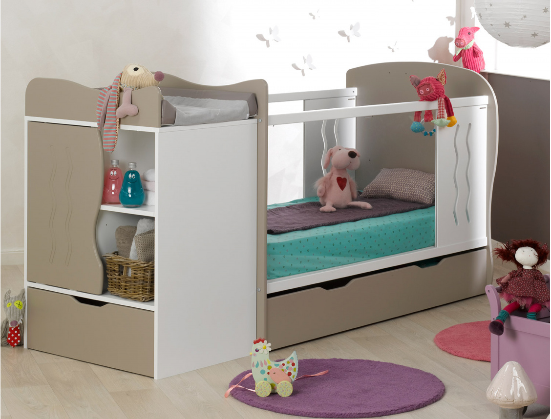 Chambre bébé évolutive Belem Blanc/Lin + tiroir & matelas