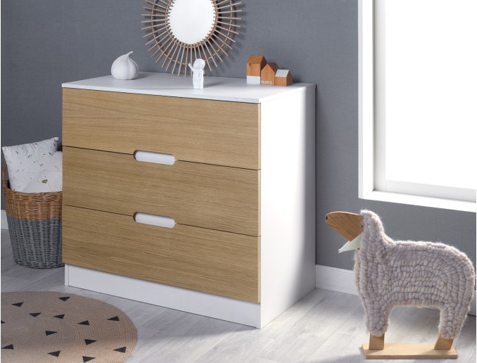 Cómoda Blanco y madera Opus, para niños, 3 cajones.