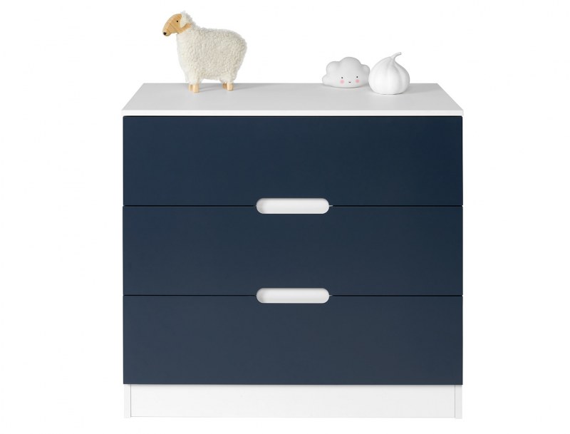 Opus white and night blue design 3-drawer dresser.