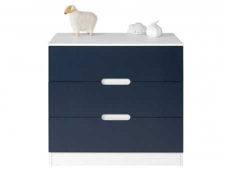 Commode design 3 tiroirs Opus blanc et bleu nuit.
