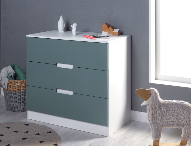 Opus White and Moss Green 3-drawer dresser