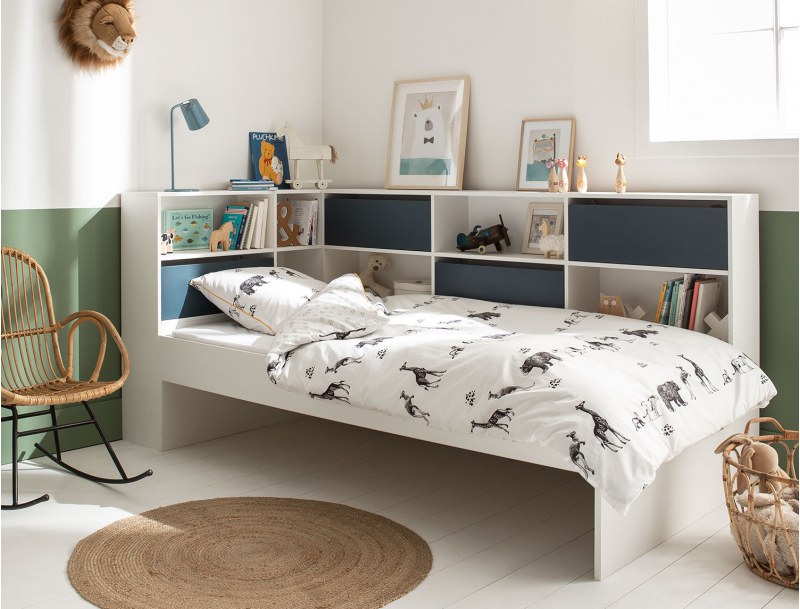 Cama infantil con almacenaje Blanco y Azul noche