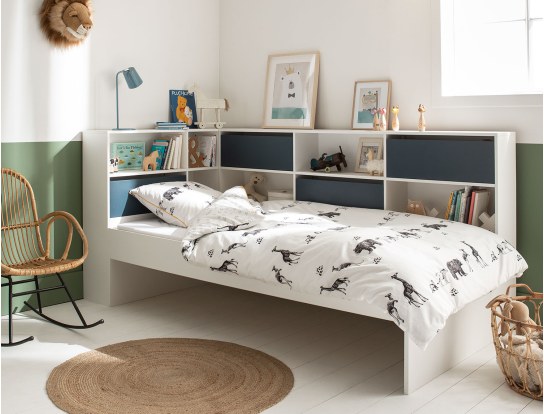 Cama infantil con almacenaje Blanco y Azul noche