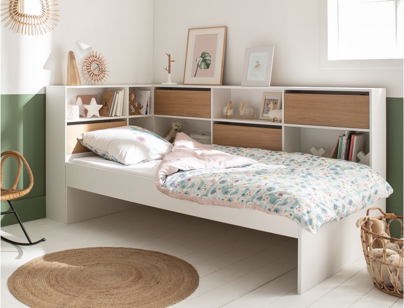 Kinderbett mit Stauraum Weiß und Holz Opus
