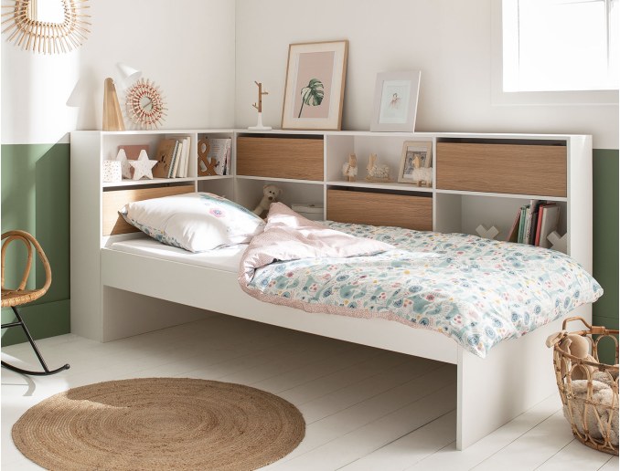 Kinderbett mit Stauraum Weiß und Holz Opus