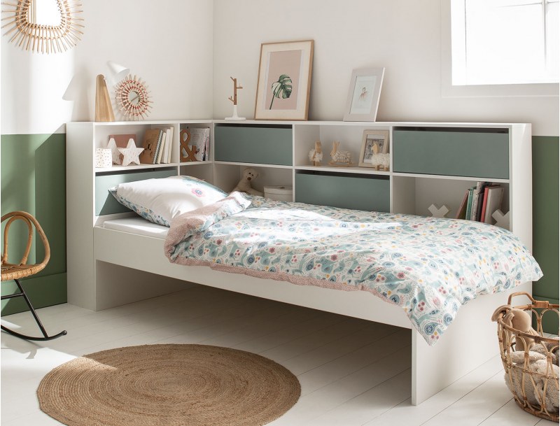 Lit enfant avec rangements Opus Blanc & Mousse, un lit 90x190 + cases