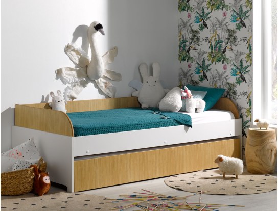 Letto a scomparsa con bancale per bambini Bianco e legno Opus