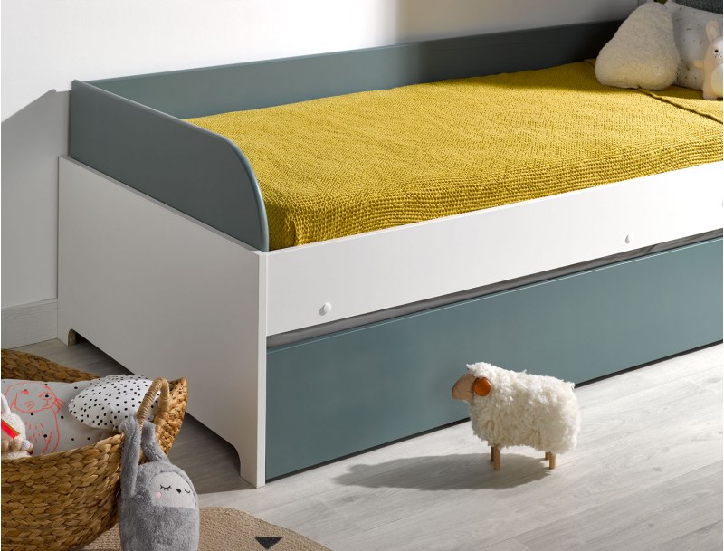 White and Moss Green trundle daybed