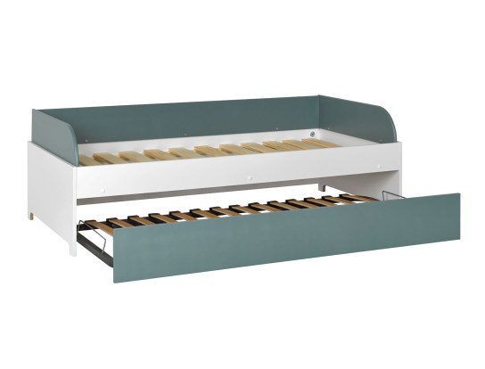 Ausziehbett mit zwei Lattenrosten.