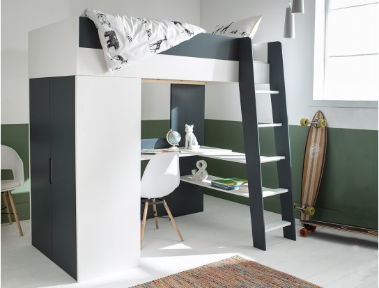 Hoogslaper + kast & bureau Opus Wit & Nachtblauw