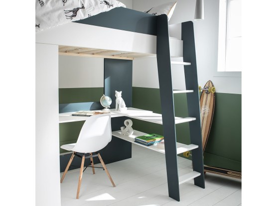 Hochbett mit Schreibtisch Opus Weiß & Nachtblau