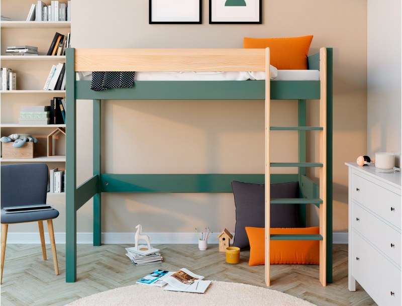 Letto a soppalco Landes Kaki e Legno