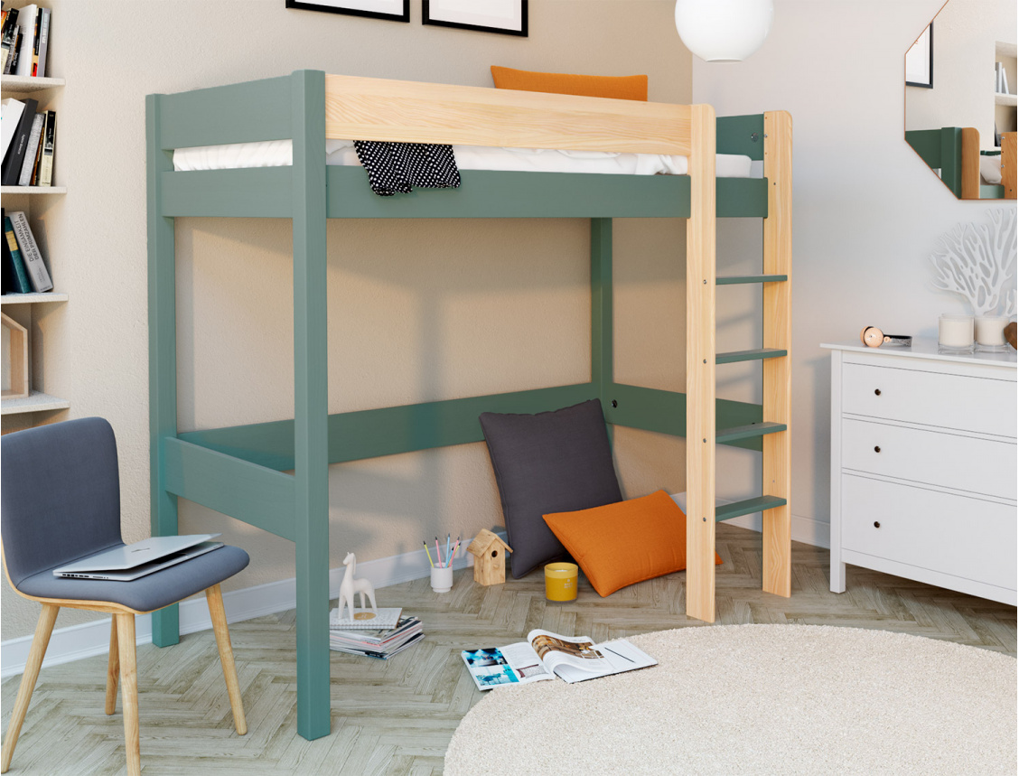 Lit mezzanine Landes Kaki et Bois pour enfant