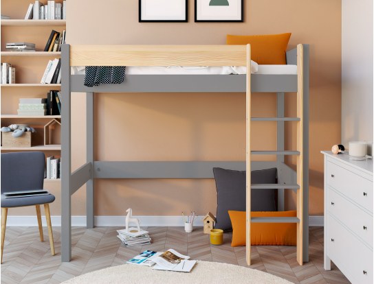 Letto a soppalco Landes in pino Grigio e Legno