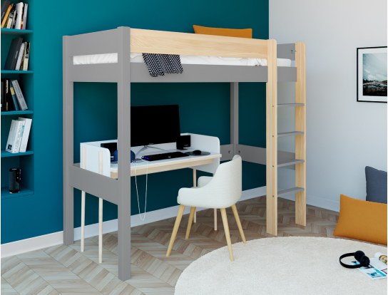 Letto a soppalco Landes Grigio e Legno