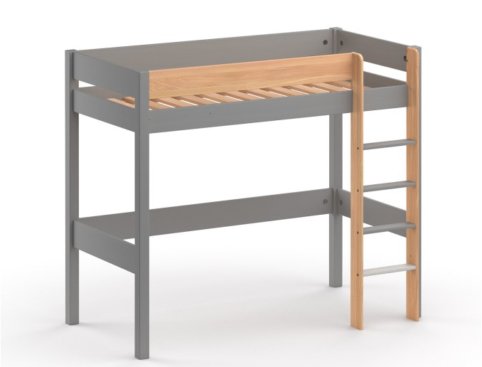Cama alta Landes Gris y Madera con somier de lamas
